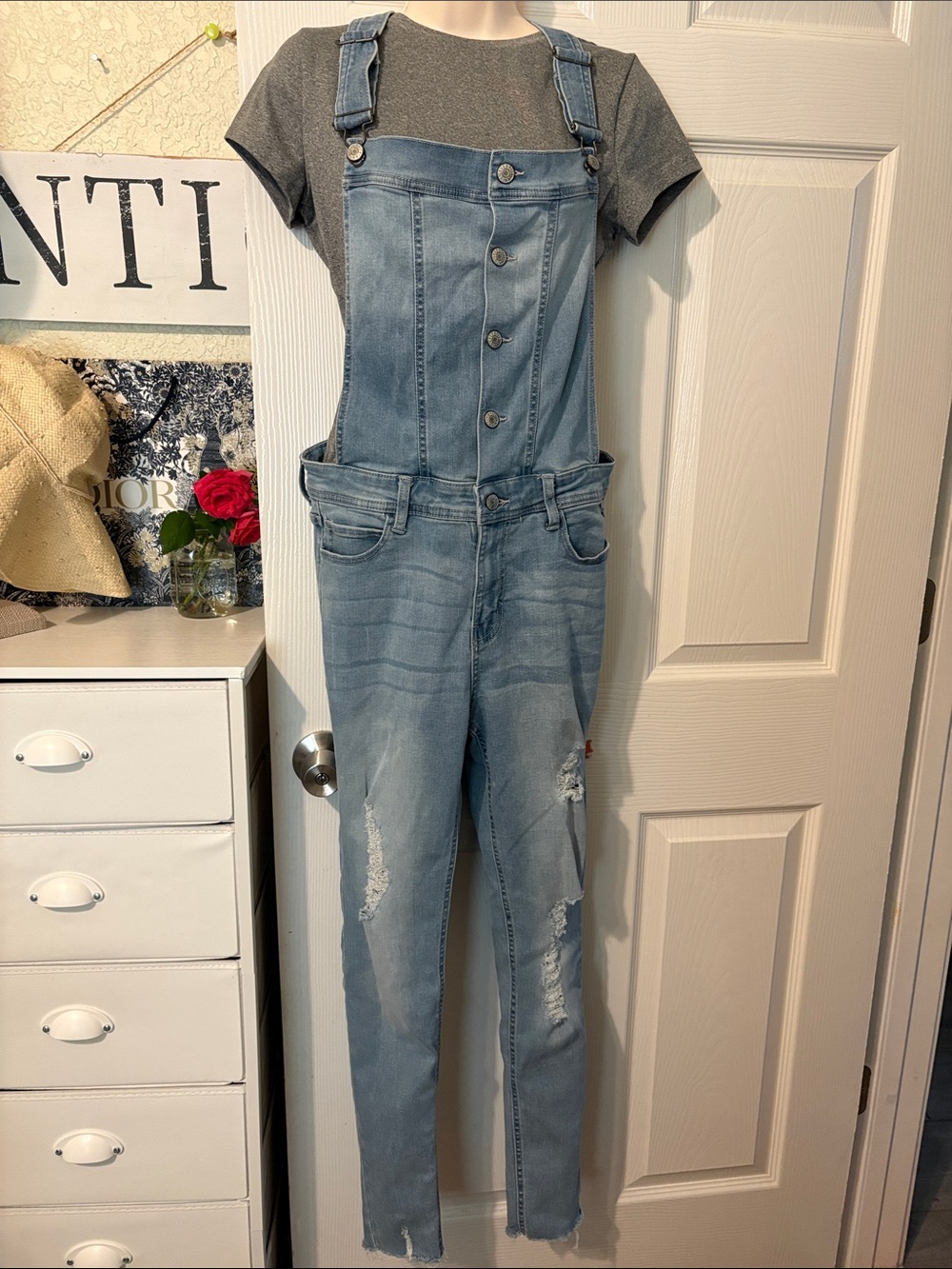 Celebrity Pink Light Blue Denim Button-Front Overalls
